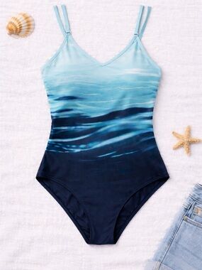 Blue Ombre Wave One-Piece Swimsuit